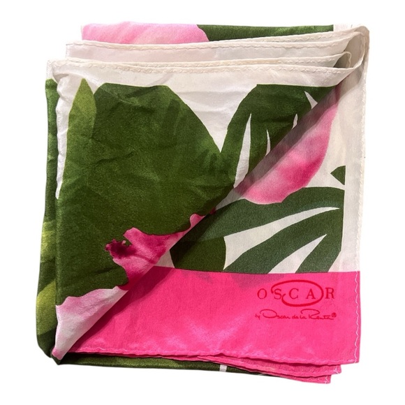 Oscar de la Renta Pink and Green Tropical 🌴 Silk Scarf - Picture 9 of 9